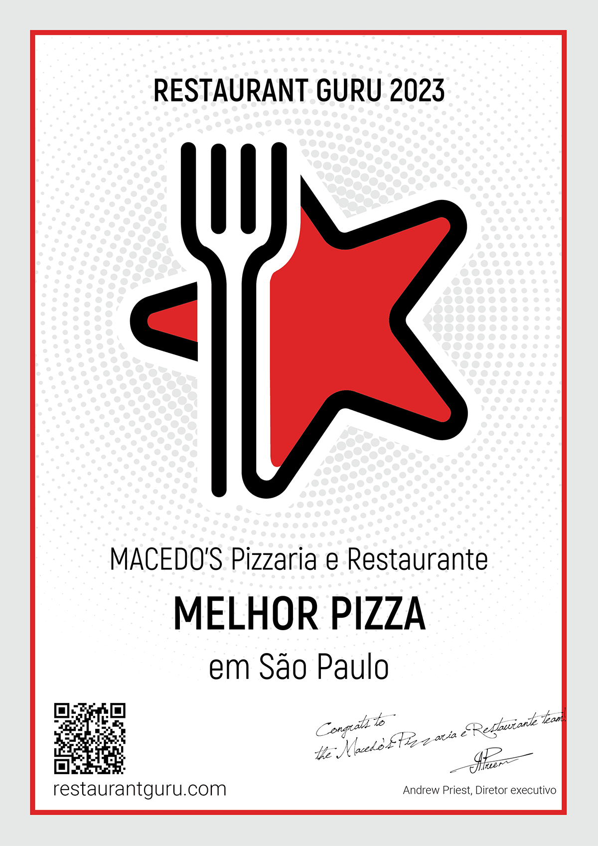 Selo de Melhor Pizza no Restaurante Guru